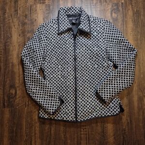 Anne Carson Black, White Coat With Stunning Sequince Size Small 100% Silk Lining